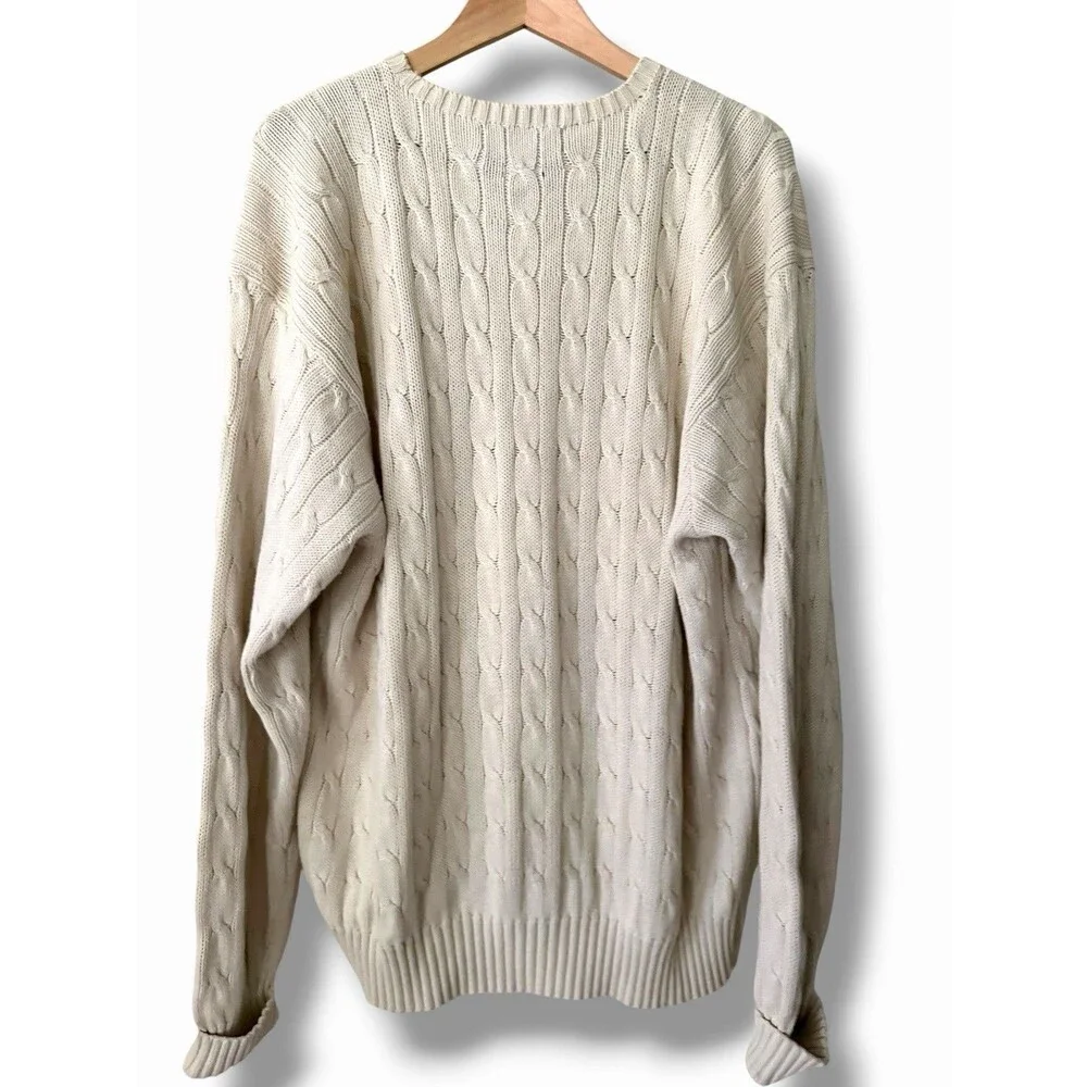 Vintage 1990s Polo Golf Ralph Lauren Cable Knit Sweater Beige XL Plaid Crest